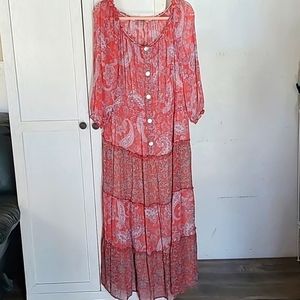Figuera & Flower Tiered Paisley Print Summer Maxi Dress Size 2X